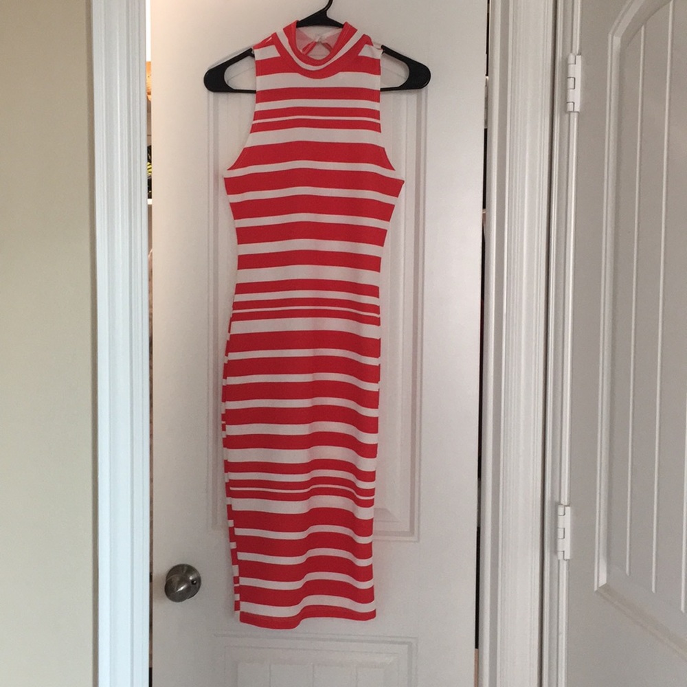 Red and white striped dress.